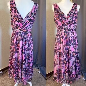 J.Crew Collection Pink Purple Floral Silk Pleated Midi Dress Size 6